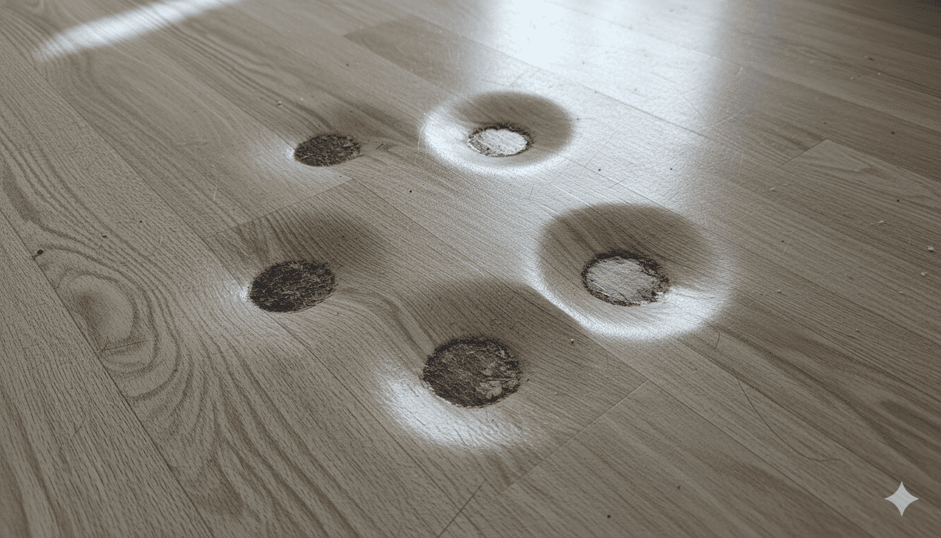 Следы на линолеуме от офисного стула